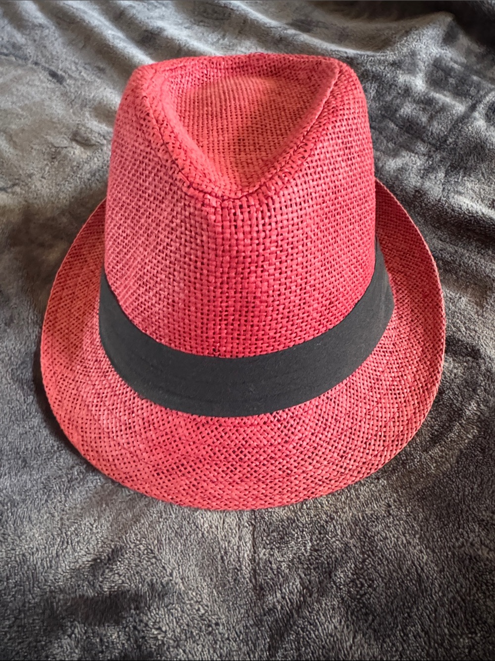Red Straw Fedora Hat with Black Band - Men's Accessory